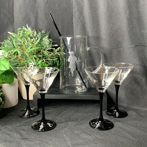 Vtg Luminarc Domino Martini Set w glasses & pitcher etched w Beefeater Gin man